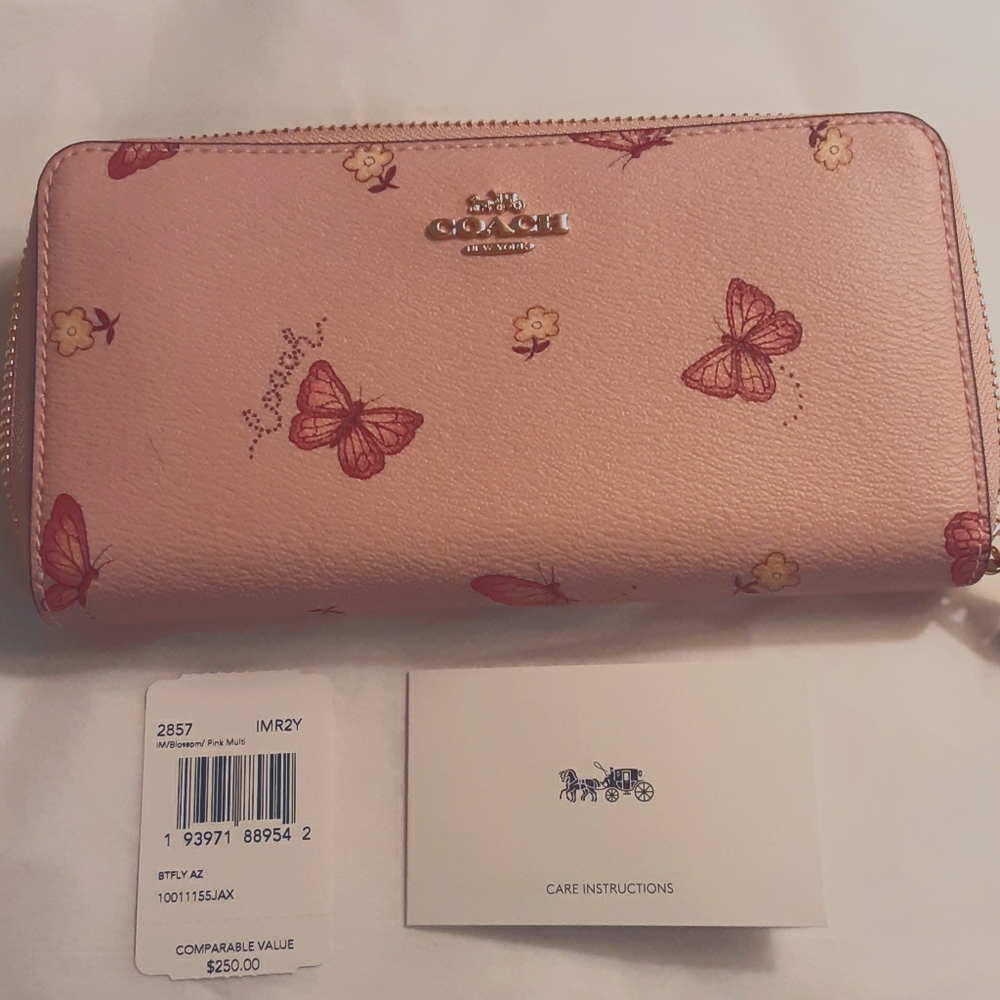 NEW Coach Accordion Zip Wallet. Butterfly Print